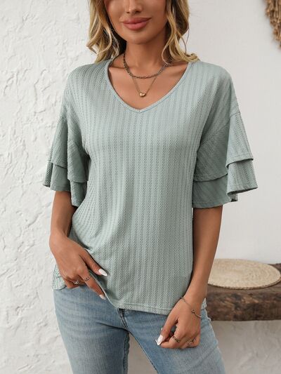 Mandy V-Neck Ruffle Half Sleeve Top - Pahabu - Women's Clothing & Shop