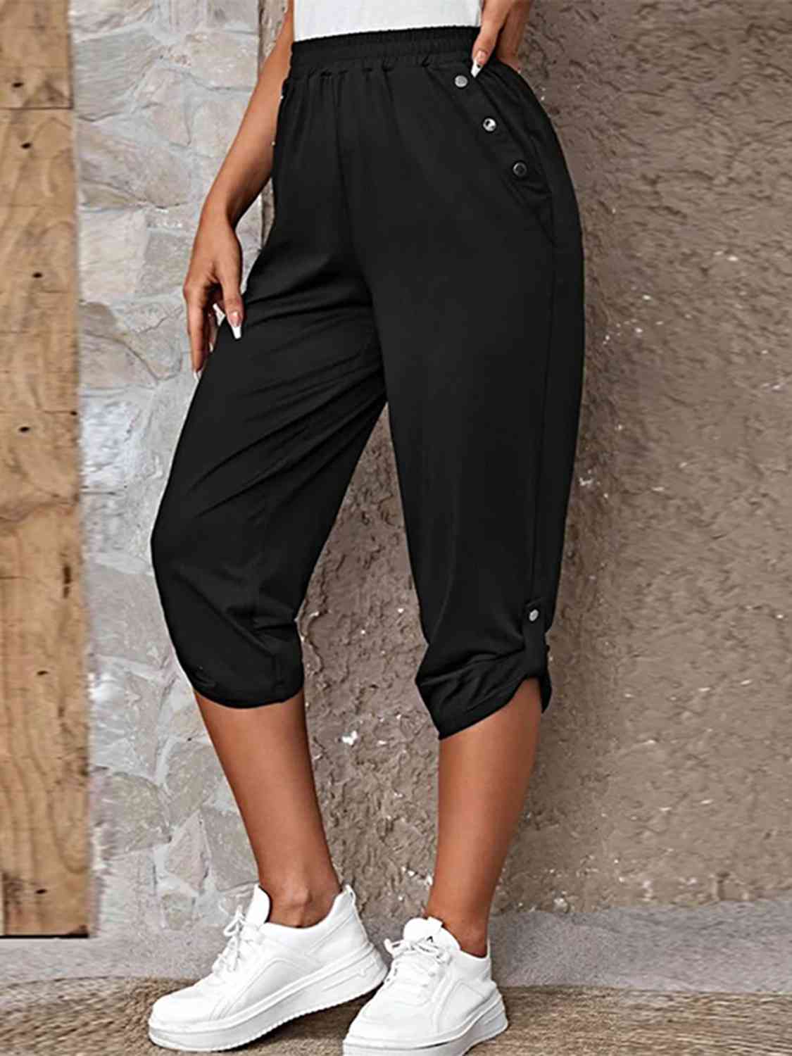Full Size Roll-Tab Capris Pants - Pahabu - Women's Clothing & Shop