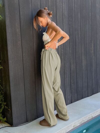Tied High Waist Wide Leg Pants - Pahabu - Women's Clothing & Shop