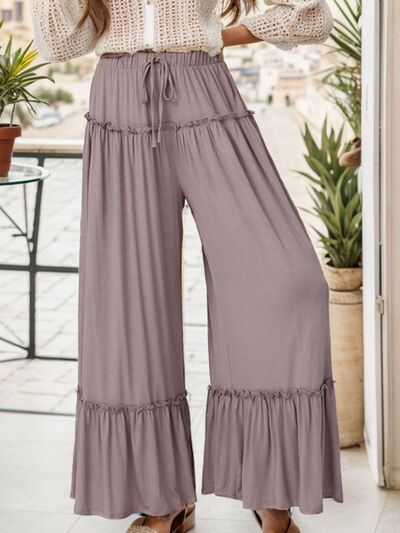 Wide Leg Ruffle Trim Pants - Pahabu - Women's Clothing & Shop