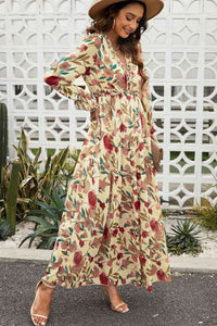 Floral Frill Trim Flounce Sleeve Plunge Maxi Dress - Pahabu - Women's Clothing & Shop