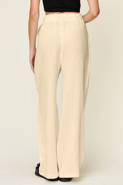 Double Take Full Size Texture Drawstring Wide Leg Pants - Pahabu - Women's Clothing & Shop