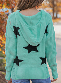 Woven Right Star Distressed Slit Hooded Sweater - Pahabu - Women's Clothing & Shop