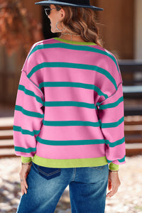 Striped Button Up Long Sleeve Cardigan - Pahabu - Women's Clothing & Shop