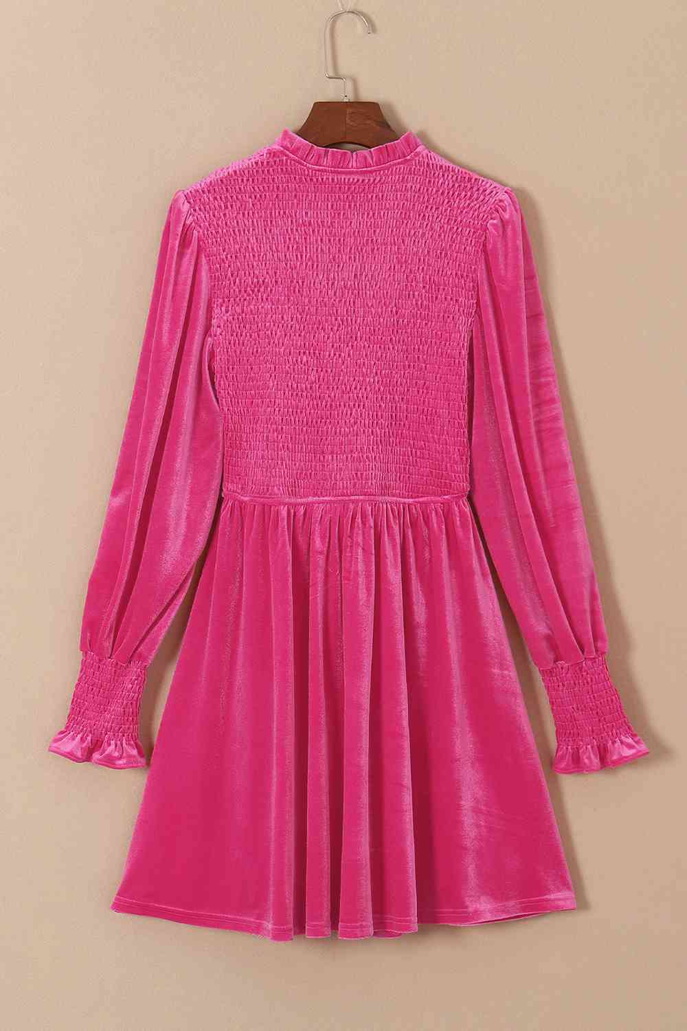 Smocked Round Neck Long Sleeve Dress - Pahabu - Women's Clothing & Shop