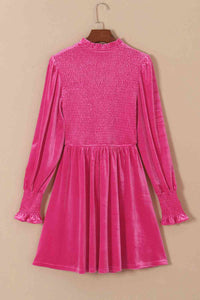 Smocked Round Neck Long Sleeve Dress - Pahabu - Women's Clothing & Shop