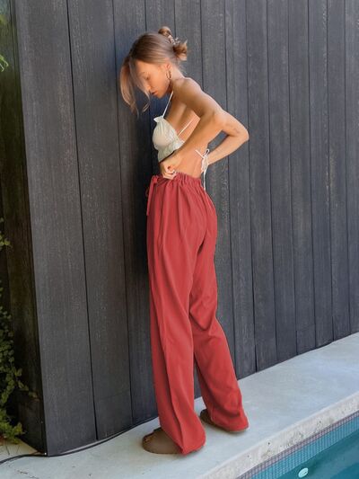 Tied High Waist Wide Leg Pants - Pahabu - Women's Clothing & Shop