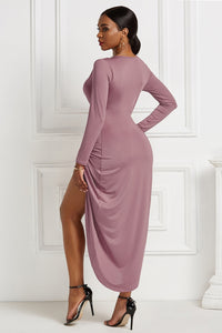 High-low Ruched Surplice Long Sleeve Dress - Pahabu - Women's Clothing & Shop