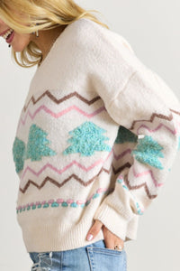 Christmas Tree Ribbed Hem Dropped Shoulder Sweater - Pahabu - Women's Clothing & Shop