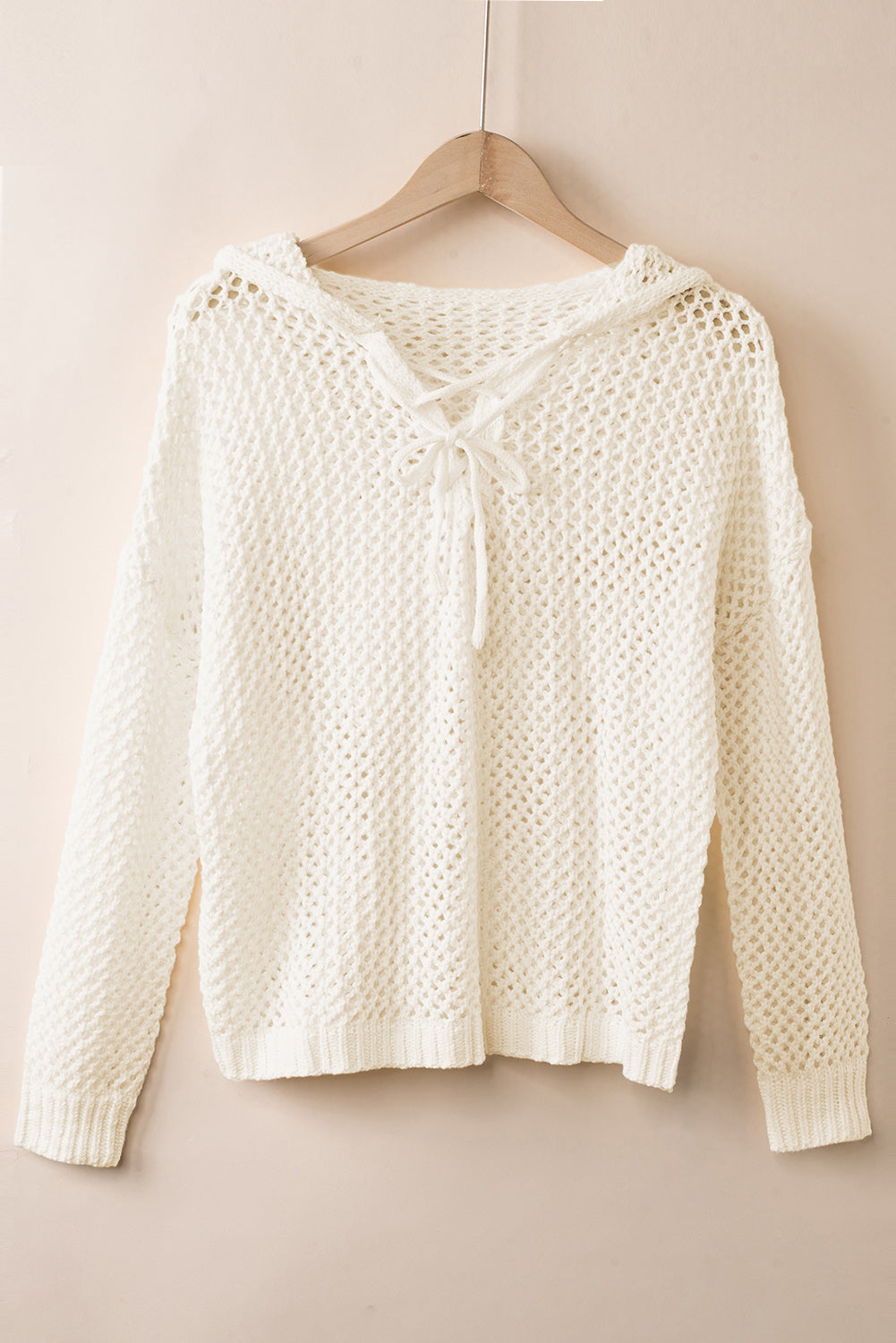 Openwork Lace-Up Hooded Sweater - Pahabu - Women's Clothing & Shop