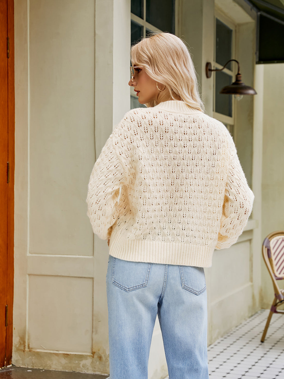 Openwork Round Neck Sweater - Pahabu - Women's Clothing & Shop