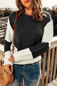 Woven Right Two-Tone Openwork Rib-Knit Sweater - Pahabu - Women's Clothing & Shop
