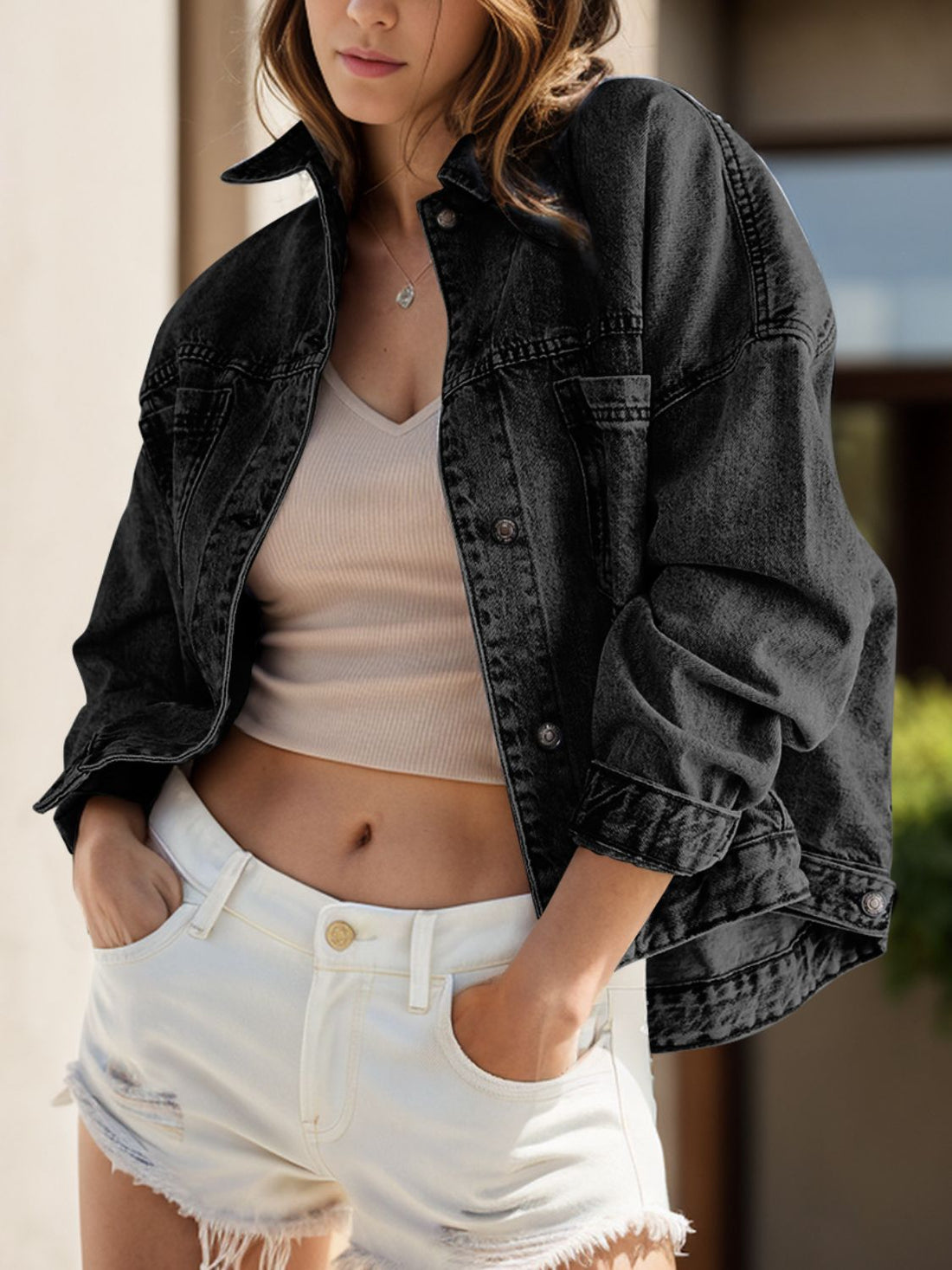 Pocketed Button Up Denim Jacket - Pahabu - Women's Clothing & Shop