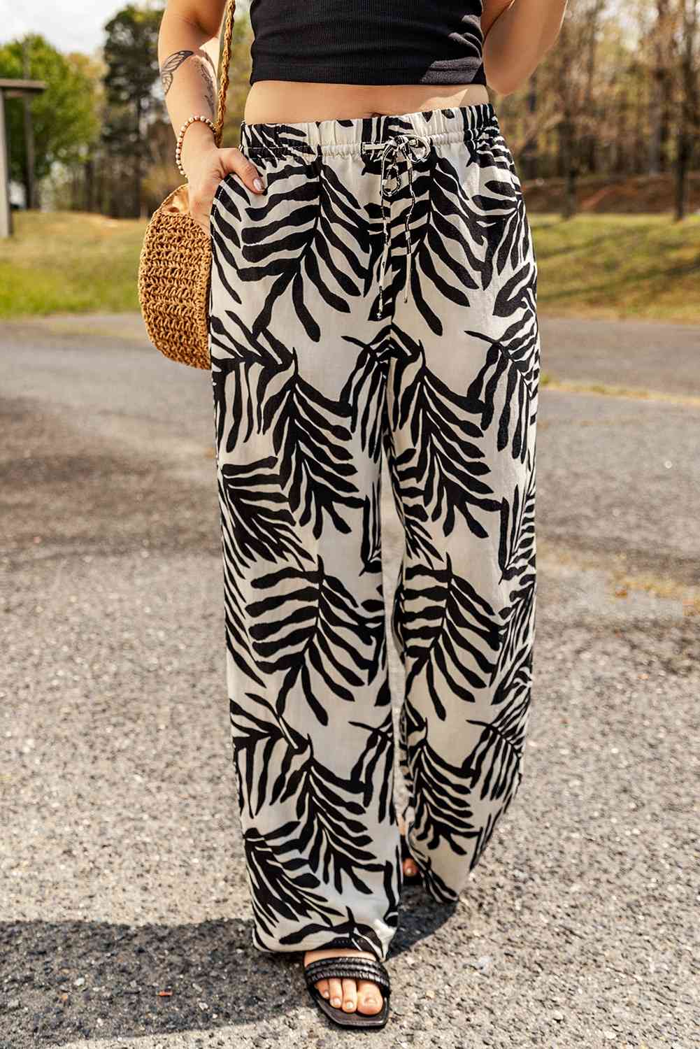 Printed Drawstring Waist Pants with Pockets - Pahabu - Women's Clothing & Shop