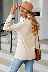 Notched Neck Long Sleeve Buttoned Blouse - Pahabu - Women's Clothing & Shop