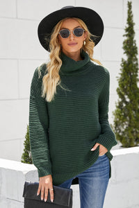 Horizontal Ribbing Turtleneck Sweater - Pahabu - Women's Clothing & Shop