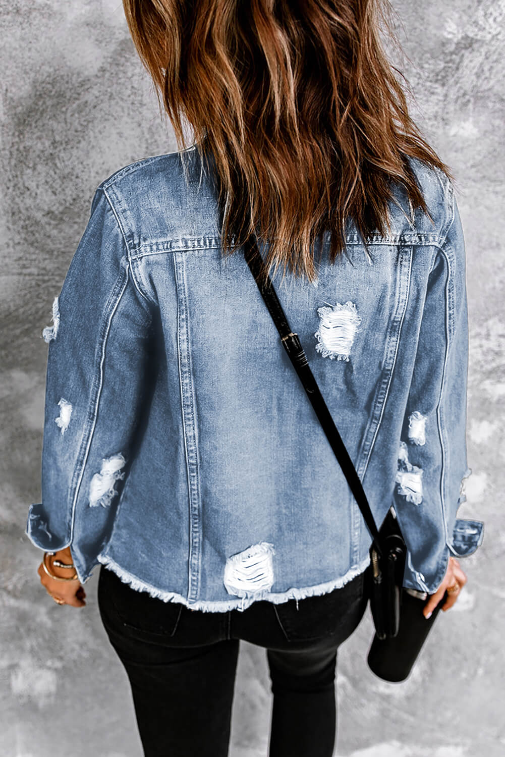Distressed Raw Hem Denim Jacket - Pahabu - Women's Clothing & Shop