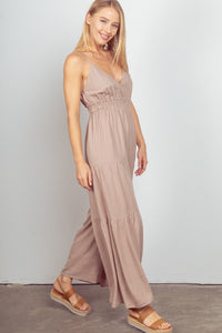 VERY J Sleeveless Ruched Wide Leg Jumpsuit