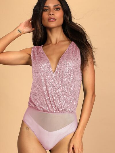 Sequin Surplice Sleeveless Bodysuit - Pahabu - Women's Clothing & Shop