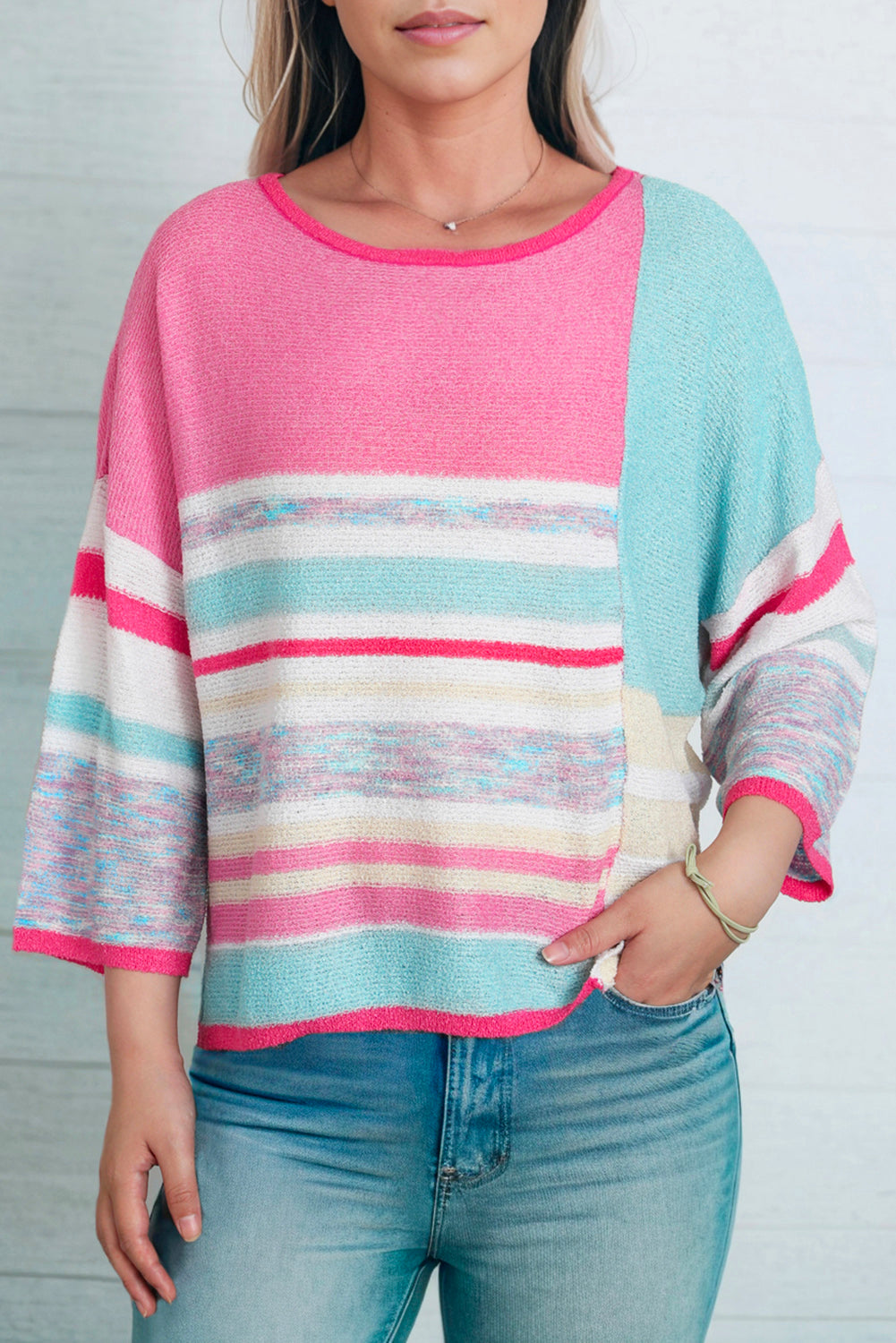 Printed Round Neck Dropped Shoulder Pullover Sweater - Pahabu - Women's Clothing & Shop