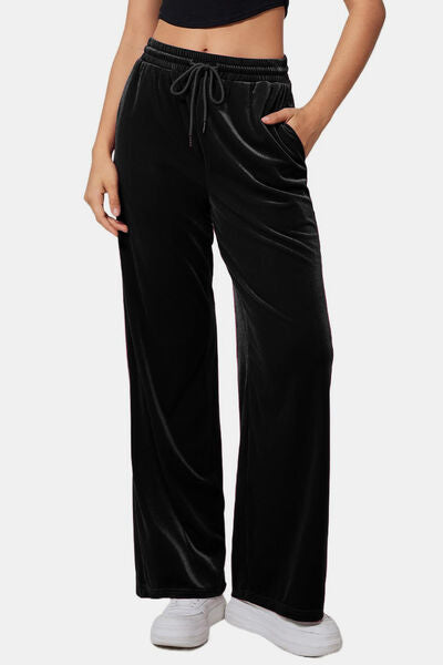 Drawstring Elastic Waist Straight Leg Pants - Pahabu - Women's Clothing & Shop