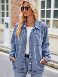 Button Up Denim Jacket with Pockets - Pahabu - Women's Clothing & Shop