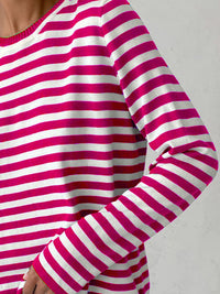 Striped Round Neck Long Sleeve Sweater - Pahabu - Women's Clothing & Shop