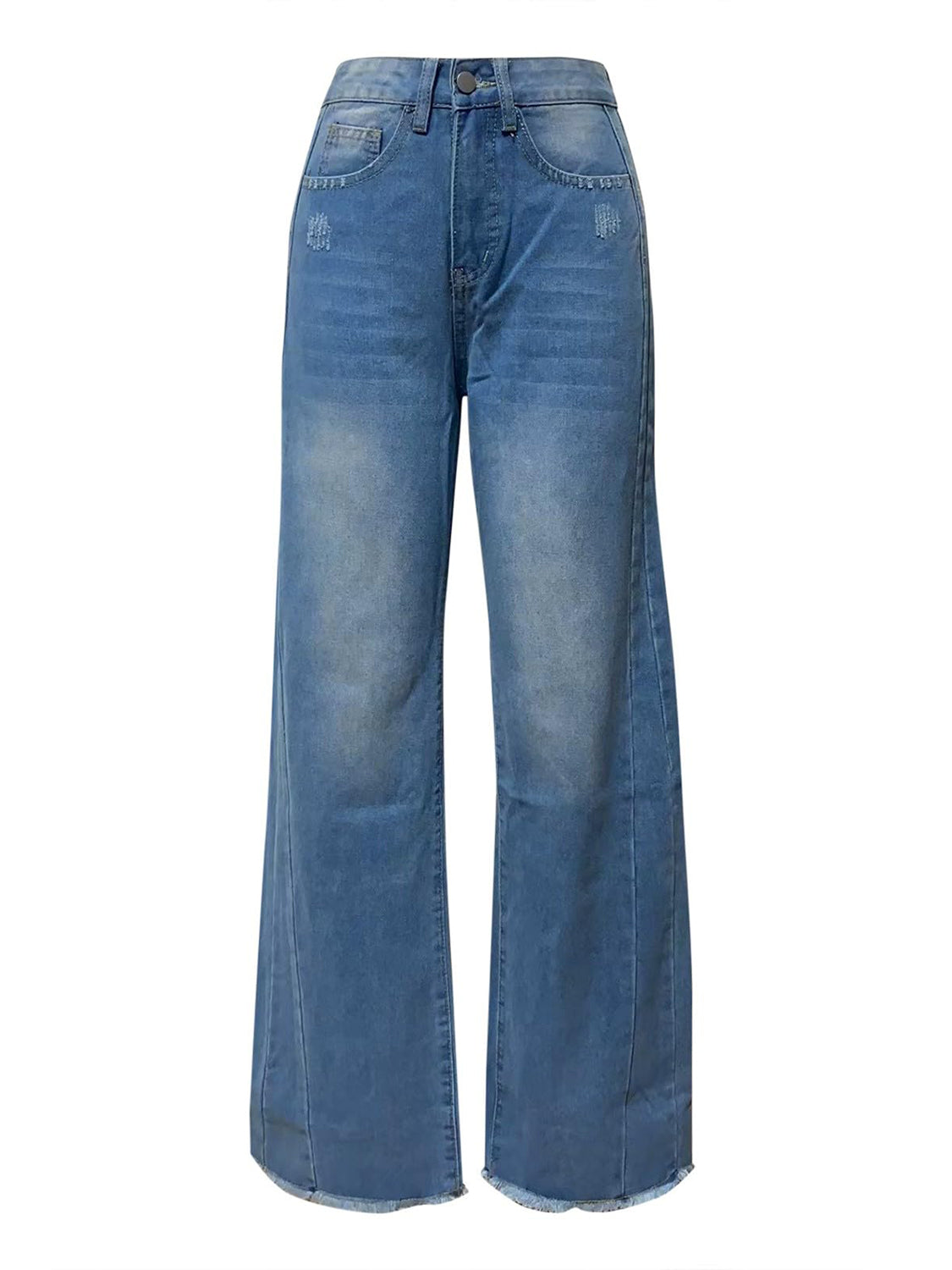 Raw Hem Wide Leg Jeans with Pockets - Pahabu - Women's Clothing & Shop