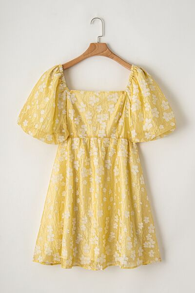 Printed Square Neck Puff Sleeve Mini Dress - Pahabu - Women's Clothing & Shop