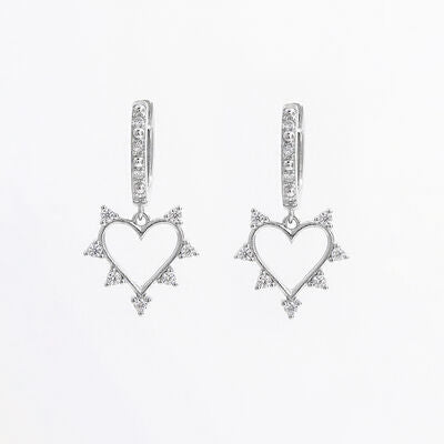 925 Sterling Silver Inlaid Zircon Heart Dangle Earrings - Pahabu