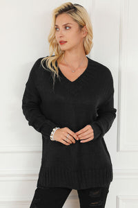 V-Neck Dropped Shoulder Sweater - Pahabu