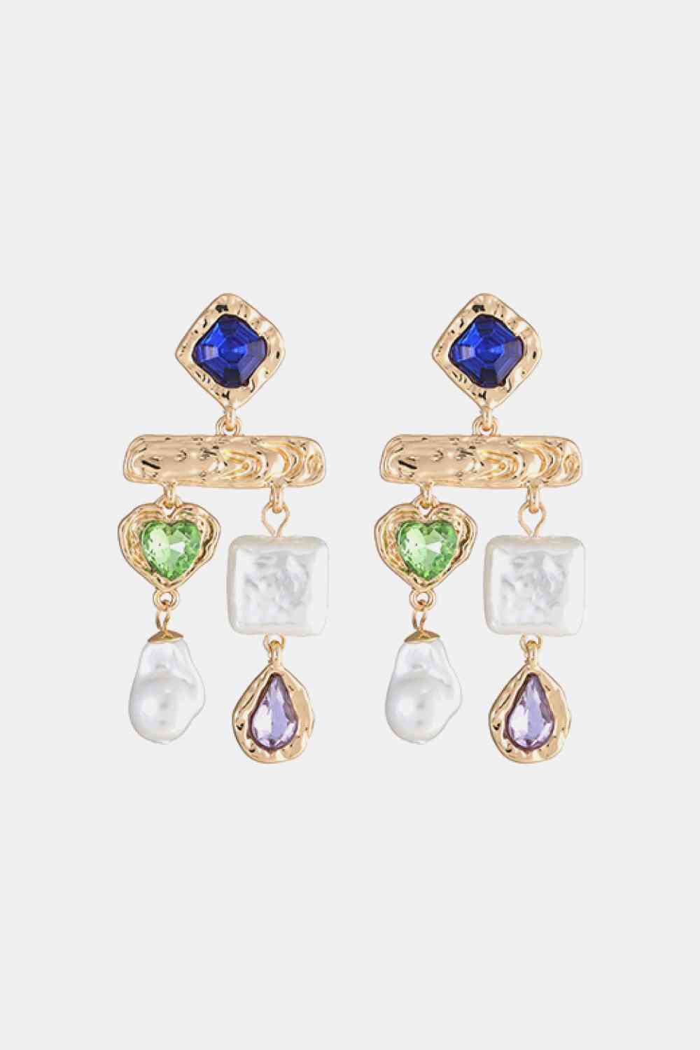 Glass Stone Synthetic Pearl Dangle Earrings - Pahabu