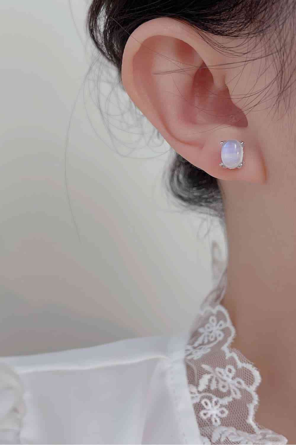 High Quality Natural Moonstone 925 Sterling Silver Stud Earrings - Pahabu