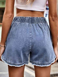 Raw Hem Elastic Waist Denim Shorts - Pahabu