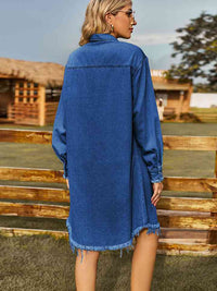 Raw Hem Collared Denim Dress - Pahabu