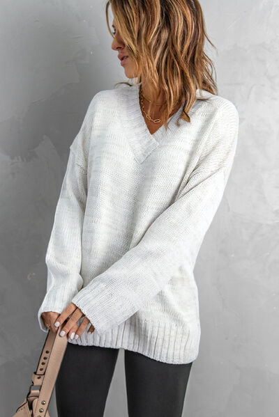 V-Neck Dropped Shoulder Sweater - Pahabu