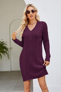 Cable-Knit Long Sleeve Sweater Dress