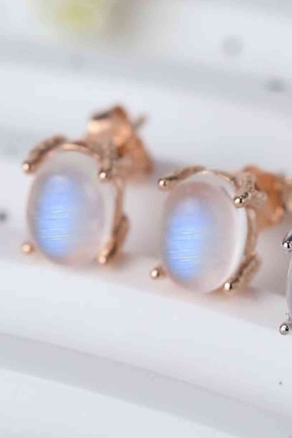 High Quality Natural Moonstone 925 Sterling Silver Stud Earrings - Pahabu