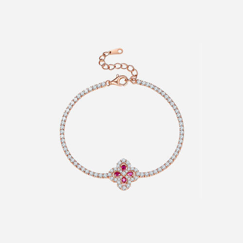 Lab-Grown Ruby 925 Sterling Silver Flower Shape Bracelet - Pahabu