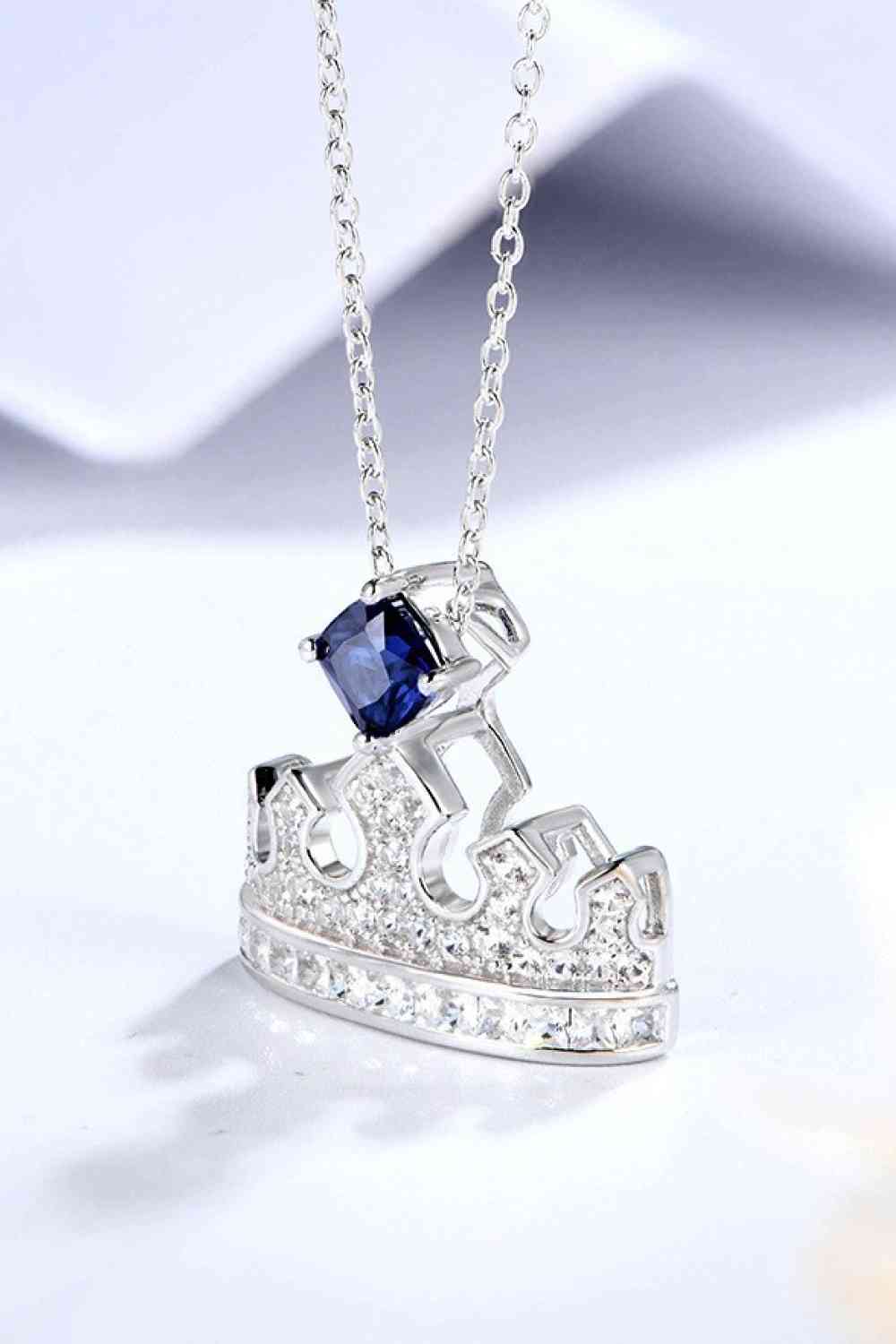 Zircon Lab-Grown Sapphire Crown Shape Pendant Necklace - Pahabu - Women Fashion & Jewelry