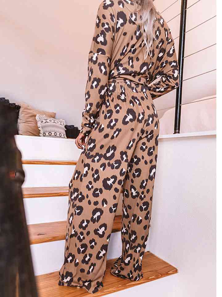 Leopard Long Sleeve Top and Pants Lounge Set - Pahabu