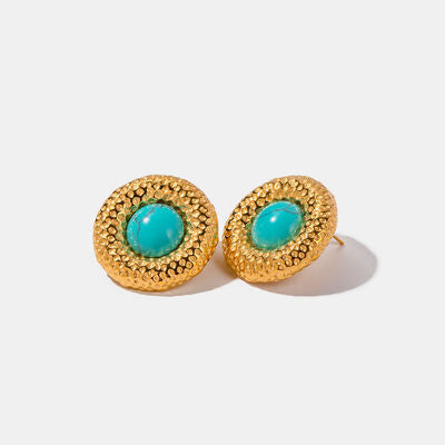 Artificial Turquoise Stainless Steel Gold-Plated Earrings - Pahabu