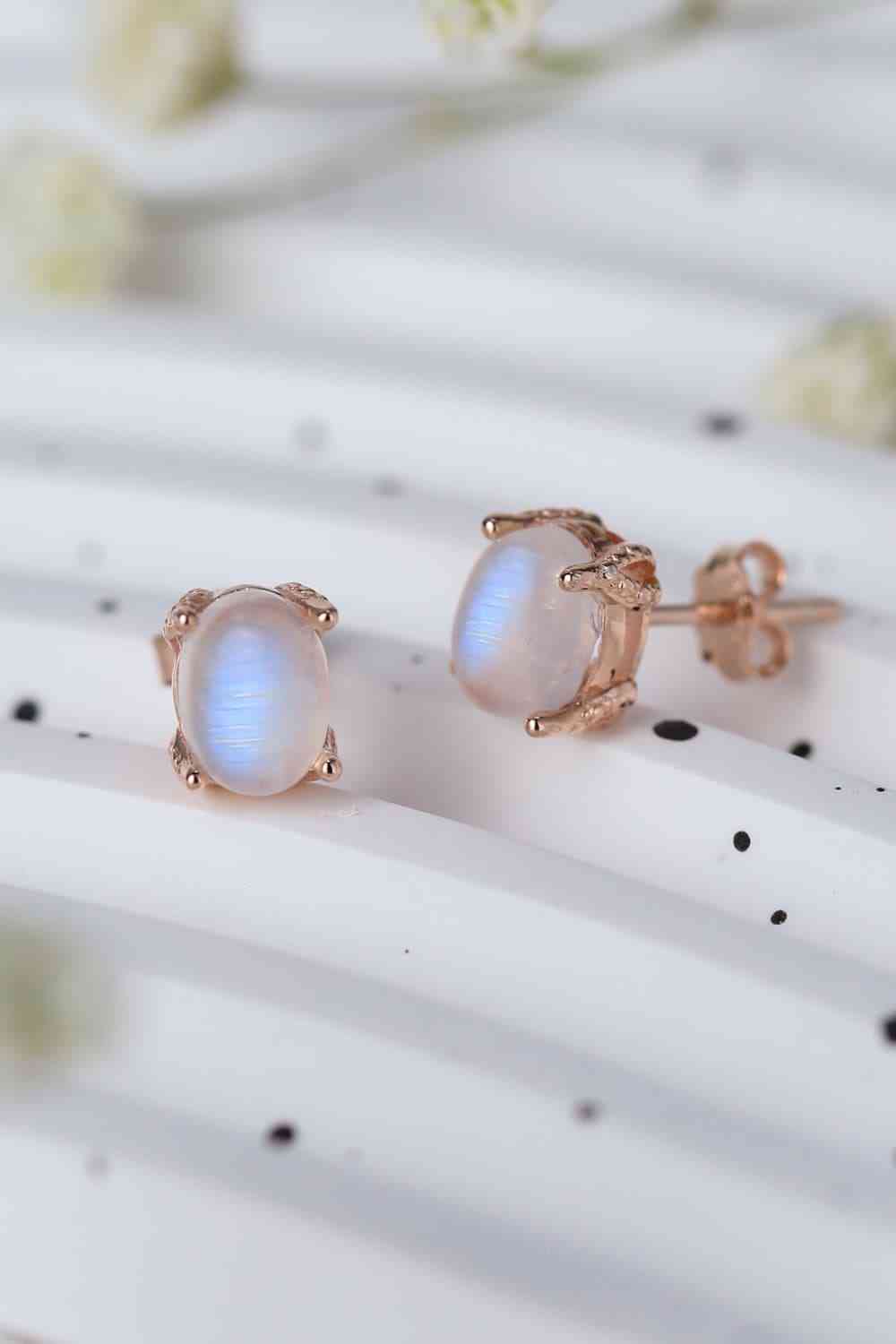 High Quality Natural Moonstone 925 Sterling Silver Stud Earrings - Pahabu