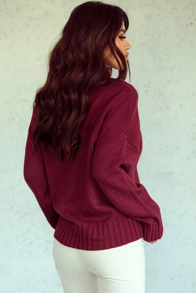 V-Neck Dropped Shoulder Sweater - Pahabu