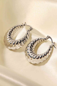 Textured Stainless Steel Hoop Earrings - Pahabu