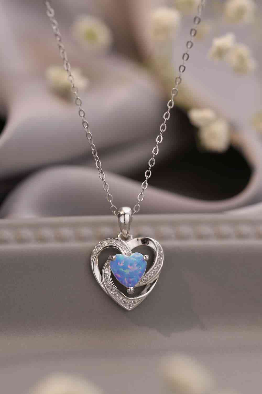 Opal Heart Pendant Necklace - Pahabu - Women Fashion & Jewelry