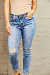 BAYEAS Mid Rise Distressed Skinny Jeans - Pahabu