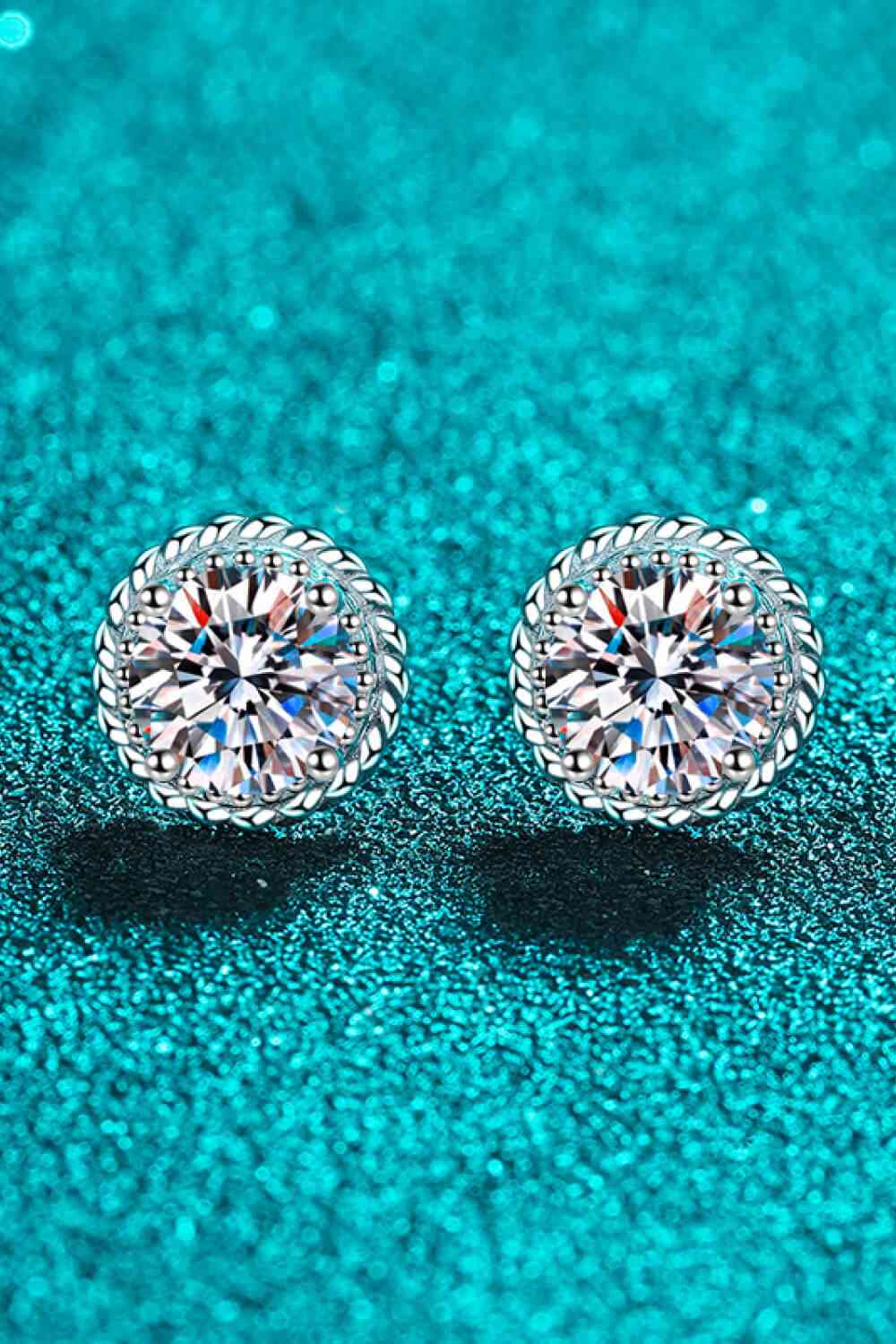 1 Carat Moissanite Rhodium-Plated Round Stud Earrings - Pahabu