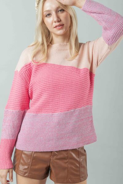 VERY J Color Block Long Sleeve Sweater - Pahabu