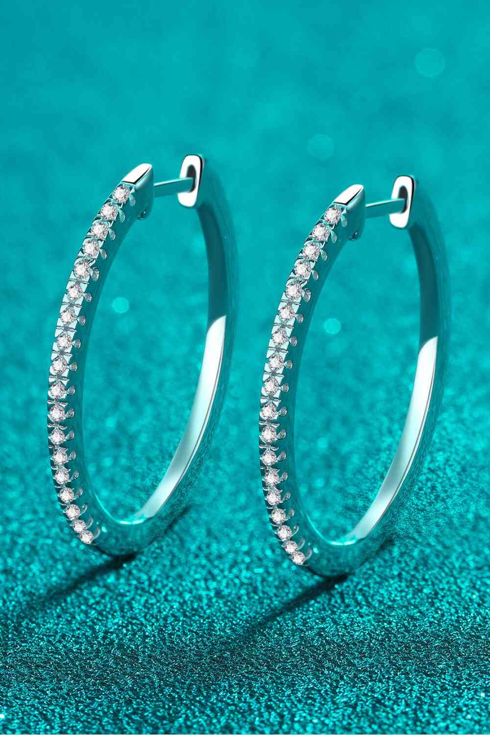 Rhodium-Plated Moissanite Hoop Earrings - Pahabu